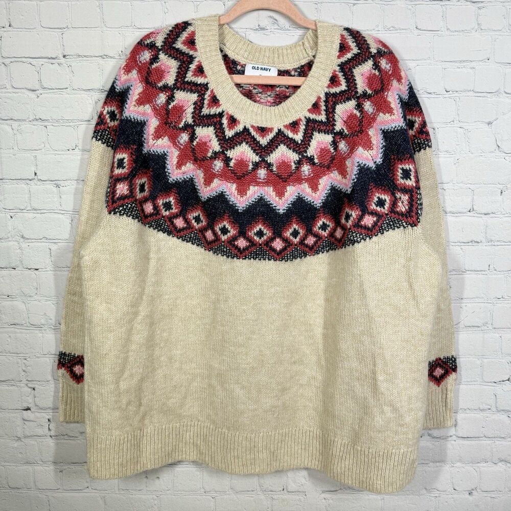 Old Navy Sweater Women Size 3X Nordic Isle Pink Wool Blend Pullover Cozy Cabin